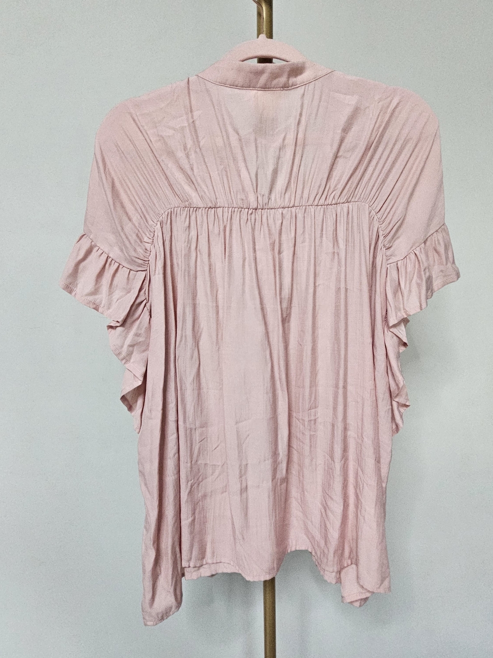 BiBi Blush Pink Ruffle Button-Front Short Sleeve Top - Picture 3 of 9